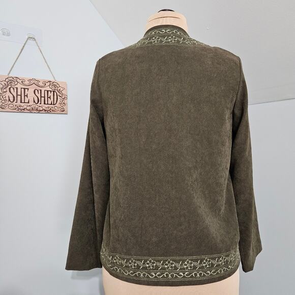Susan Graver Olive Embroidered Blazer - Picture 3 of 14